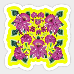 Hot pink tehuana oaxaca flowers and leaves embroidery rosa mexicano mexican tablecloth Sticker